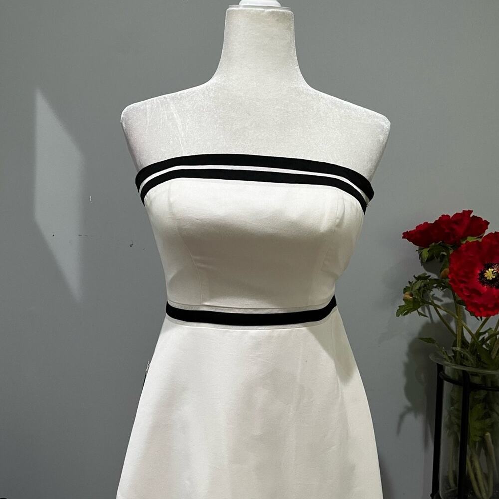 NEW Ann Taylor Silk Classic Structured Strapless Two-Tone Fit Flare Midi Dress - Picture 2 of 16